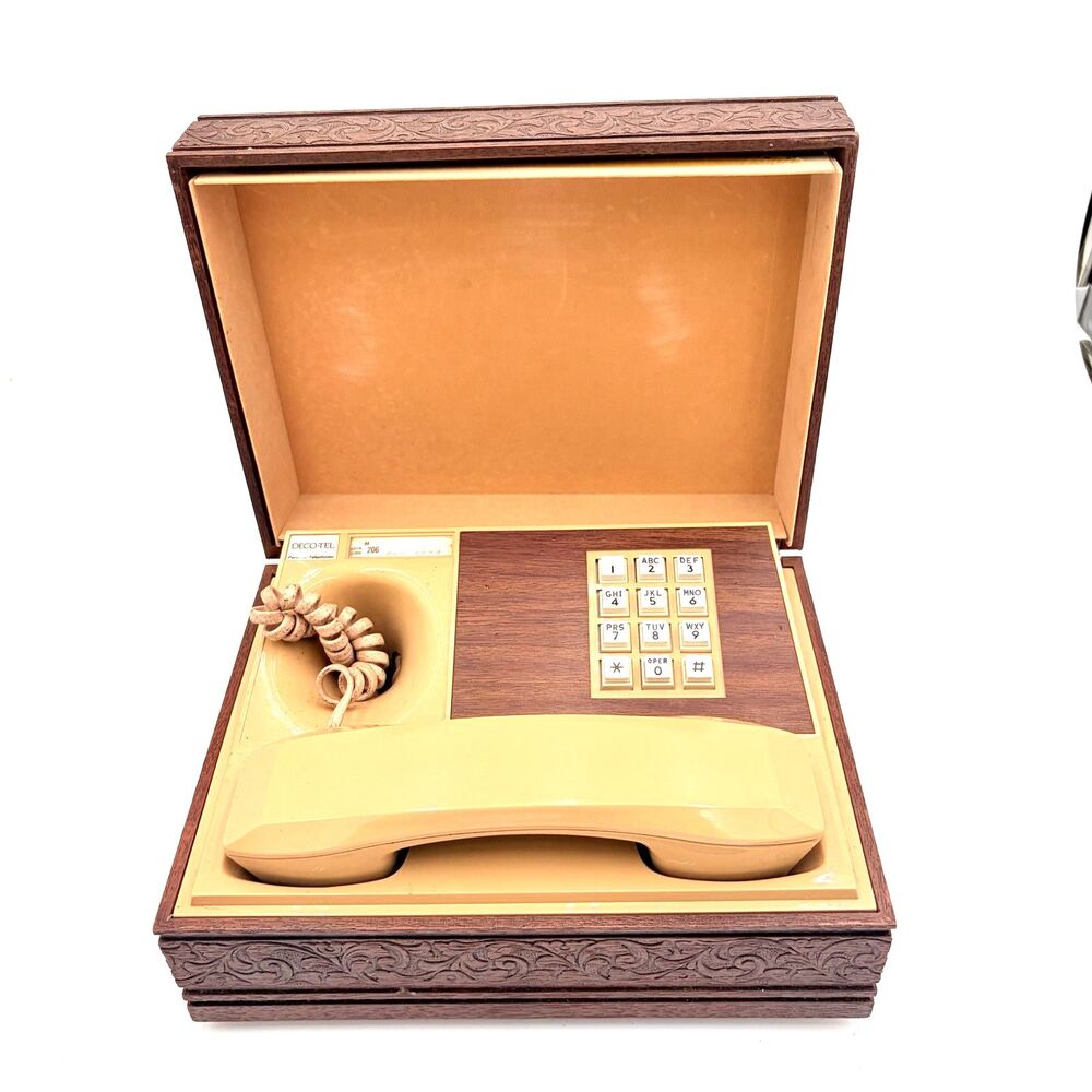 Vintage Deco-Tel Hidden Wood Box Telephone Push Button Western Electric